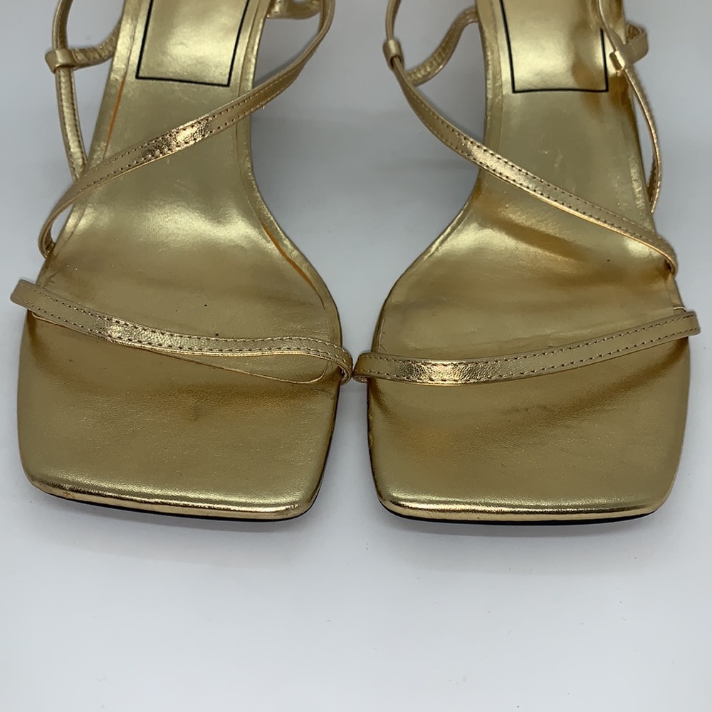 Zara Strap Sandals Gold 42 Kitten Heel Sandals Slip On Square Toe Wedding Prom - Picture 4 of 13
